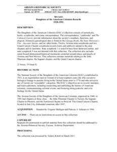 ARIZONA HISTORICAL SOCIETY 949 East Second Street Tucson, AZ[removed]Library and Archives[removed]Fax: ([removed]removed]