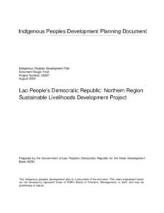 Lao PDR-Northern Region Sustainable Livelihoods Development Project Ethnic Groups Development Plan