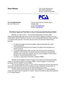FCA Board Approves Final Rule on Use of Unincorporated Business Entities