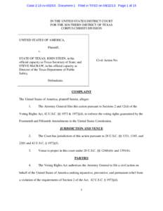 Case 2:13-cv[removed]Document 1 Filed in TXSD on[removed]Page 1 of 15  IN THE UNITED STATES DISTRICT COURT FOR THE SOUTHERN DISTRICT OF TEXAS CORPUS CHRISTI DIVISION
