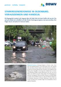 STARKREGENEREIGNISSE IN OLDENBURG. VORAUSDENKEN UND HANDELN. Ein Regengebiet wandert sehr langsam über die Stadt, lädt sich durch heiße Luft aus der City auf und entlädt sich schließlich mit aller Wucht: Starkregene