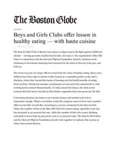 EDITORIAL  Boys and Girls Clubs offer lesson in healthy eating — with haute cuisine |