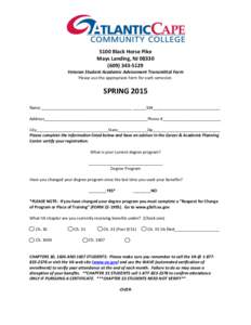 5100 Black Horse Pike Mays Landing, NJ[removed]5129 Veteran Student Academic Advisement Transmittal Form Please use the appropriate form for each semester.