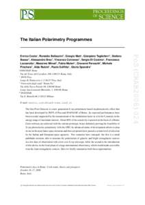 The Italian Polarimetry Programmes  a INAF/IASF Rome Via del Fosso del Cavaliere 100, I[removed]Rome, Italy