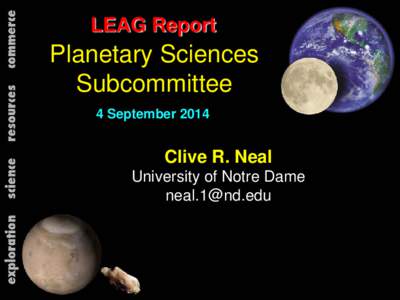 LEAG Report  Planetary Sciences Subcommittee 4 September 2014