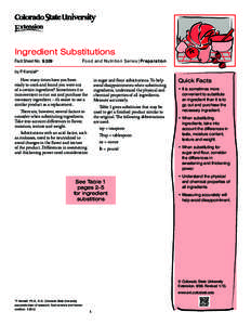 Ingredient Substitutions Fact Sheet No.	[removed]Food and Nutrition Series| Preparation  by P. Kendall*