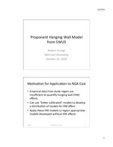 [removed]	
    Proponent	
  Hanging	
  Wall	
  Model	
   from	
  SWUS	
   Robert	
  Youngs	
   NGA	
  East	
  Workshop	
  