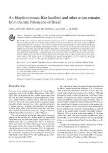 An Elaphrocnemus−like landbird and other avian remains from the late Paleocene of Brazil GERALD MAYR, HERCULANO ALVARENGA, and JULIA A. CLARKE