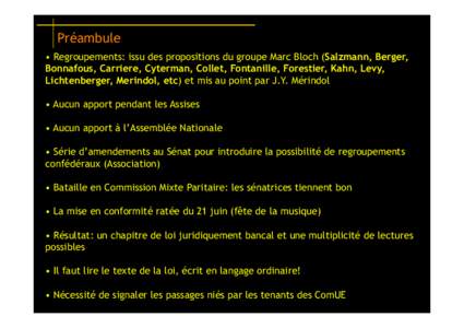 Préambule • Regroupements: issu des propositions du groupe Marc Bloch (Salzmann, Berger, Bonnafous, Carriere, Cyterman, Collet, Fontanille, Forestier, Kahn, Levy, Lichtenberger, Merindol, etc) et mis au point par J.Y.