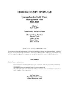CHARLES COUNTY, MARYLAND Comprehensive Solid Waste Management Plan[removed]Adopted April 23, 2001