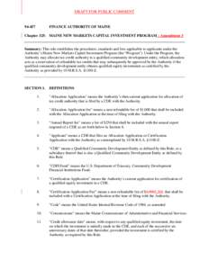 DRAFT FOR PUBLIC COMMENT[removed]FINANCE AUTHORITY OF MAINE