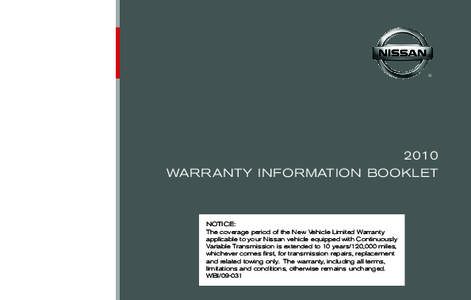 2009 Nissan Warranty Information Booklet