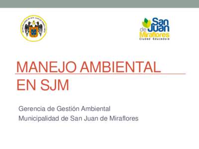 MANEJO AMBIENTAL EN SJM Gerencia de Gestión Ambiental Municipalidad de San Juan de Miraflores  Líneas de acción