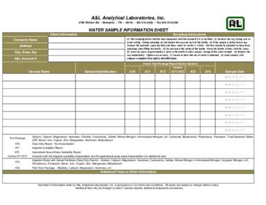 A&L Analytical Laboratories, Inc[removed]Whitten Rd • Memphis • TN • 38133 • [removed] • Fax[removed]WATER SAMPLE INFORMATION SHEET Client Information