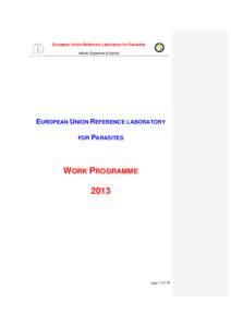 European Union Reference Laboratory for Parasites Istituto Superiore di Sanità EUROPEAN UNION REFERENCE LABORATORY FOR PARASITES