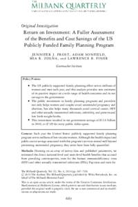 Return on Investment: A Fuller Assessment of the Benefits and Cost Savings of the US Publicly Funded Family Planning Program