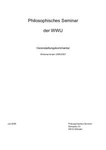 Philosophisches Seminar der WWU Veranstaltungskommentar Wintersemester