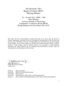 April 2011 AU BOV Meeting Minutes