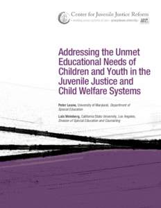 Addressing the Unmet Educational Needs of Children and Youth in the Juvenile Justice and Child Welfare Systems Peter Leone, University of Maryland, Department of