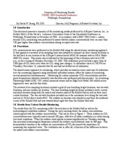 Summary of Monitoring Results USGBC 2003 Greenbuild Conference Pittsburgh, Pennsylvania By David W. Bearg, PE, CIH  Director, IAQ Programs, AIRXPERT SYSTEMS, Inc.