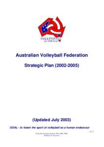 Australian Volleyball Federation Strategic Plan[removed]Updated July[removed]GOAL - to foster the sport of volleyball as a human endeavour 1 of 13