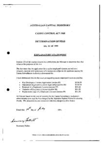 AUSTRALIAN CAPITAL TERRITORY CASINO CONTROL ACT 1988 DETERMINATION OF FEES NO. 95 OF 1994