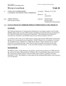 State of California DEPARTMENT OF TRANSPORTATION Business, Transportation and Housing Agency  Memorandum