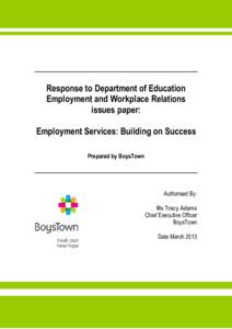 BoysTown response to DEEWR issues paper - Employment Services - Building on Success