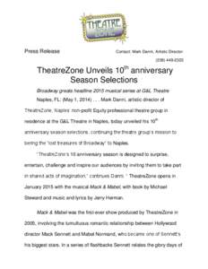 Press Release  Contact: Mark Danni, Artistic Director[removed]TheatreZone Unveils 10th anniversary