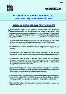 PL.5  JAMHURI YA MUUNGANO WA TANZANIA Wakala wa Usajili wa Biashara na Leseni AHADI YA UADILIFU KWA SEKTA BINAFSI