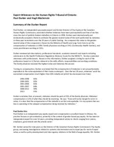 Expert Witnesses to the Human Rights Tribunal of Ontario: Paul Durber and Hugh Mackenzie Summary of the Durber Report Paul Durber, an independent pay equity expert and former Director of Pay Equity at the Canadian Human 