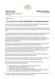 Microsoft Word[removed]Media Release - Government to examine Moorebank development pr