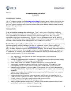 Office of Public Affairs Government Relations Issue #1-10  GOVERNMENT RELATIONS UPDATE