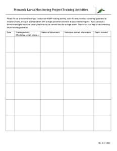 Monarch Larva Monitoring Project Training Activities