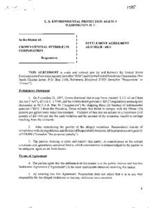 Crown Central Petroleum Corporation,  Settlement Agreement, april 4, 2001