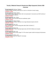 Faculty of Medicine Research Infrastructure (Major Equipment) Scheme 2008