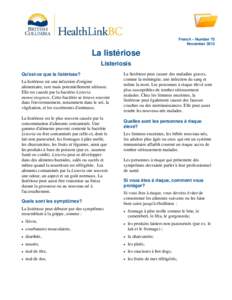 Listeriosis - HealthLinkBC File #75 - French Version