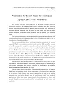 Abstract for ‘[removed], 7th Joint Meeting of Seasonal Prediction on East Asian Summer Monsoon, Shanghai, China’ Verification for Recent Japan Meteorological Agency (JMA) Model Predictions