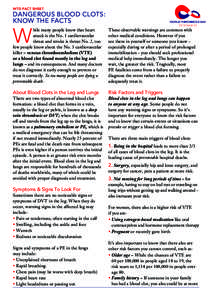 WTD FACT SHEET  DANGEROUS BLOOD CLOTS: KNOW THE FACTS  W