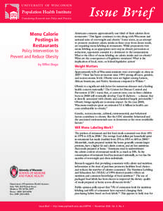 UNIVERSITY OF WISCONSIN  Population Health Institute Translating Research into Policy and Practice  Menu Calorie