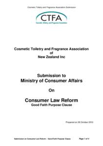 Cosmetic Toiletry and Fragrance Association Submission  Cosmetic Toiletry and Fragrance Association of New Zealand Inc