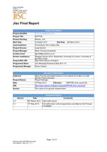 Project Identifier: Version: 1.1 Contact: Leigh Garrett Date: 13th May[removed]Jisc Final Report