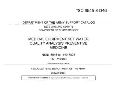 *SC[removed]D46  DEPARTMENT OF THE ARMY SUPPORT CATALOG SETS, KITS AND OUTFITS