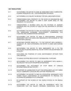 1991 RESOLUTIONS 91-1 AUTHORIZING THE MAYOR TO SIGN AN AGREEMENT WITH HUIBREGTSE, LOUMAN ASSOCIATES, INC., FOR ENGINEERING SERVICES