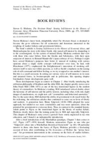 Journal of the History of Economic Thought, Volume 33, Number 2, June 2011 BOOK REVIEWS Steven G. Medema, The Hesitant Hand: Taming Self-Interest in the History of Economic Ideas (Princeton: Princeton University Press, 2