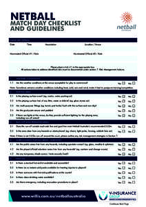 NETBALL  MATCH DAY CHECKLIST AND GUIDELINES GAME DAY DETAILS Date