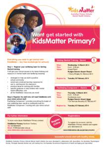 get started with  Everything you need to get started with KidsMatter – two free workshops for schools Step 1: Register your wellbeing team for Getting Started training