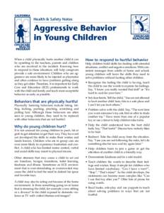 Health & Safety Notes  Aggressive Behavior in Young Children When a child physically hurts another child it can be upsetting to the teachers, parents and children