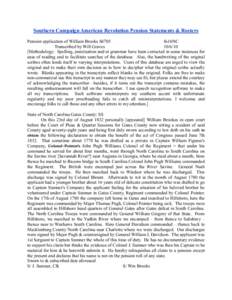 Southern Campaign American Revolution Pension Statements & Rosters Pension application of William Brooks S6705 fn16NC Transcribed by Will Graves[removed]Methodology: Spelling, punctuation and/or grammar have been correc