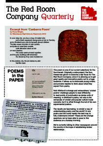 The Red Room Company Quarterly Excerpt from ‘Canberra Poem’ by Fiona Wright, for Wanniassa High School, Papercuts 2010